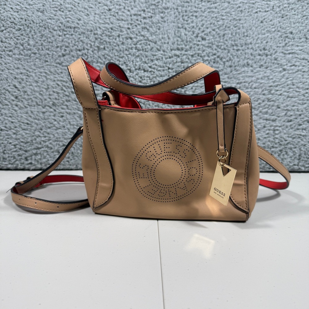 Guess Los Angeles Small Satchel Purse Circle Perforated Logo Leather
